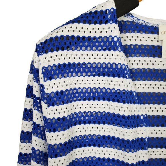 Chico's 3 Size XL Jacket Tess Cardigan Cover Up Eyelet Mesh Striped Flowing - Picture 4 of 8